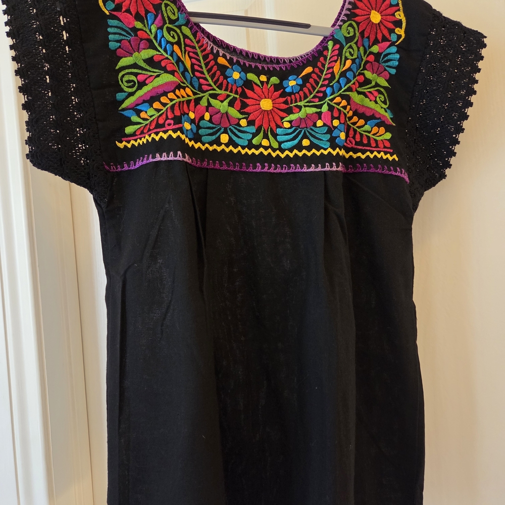Black Shirt with Colorful Embroidery